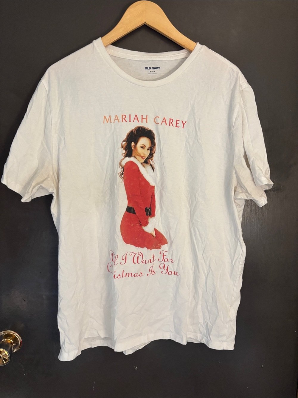 Old Navy White Graphic Tee with Red Holiday Print